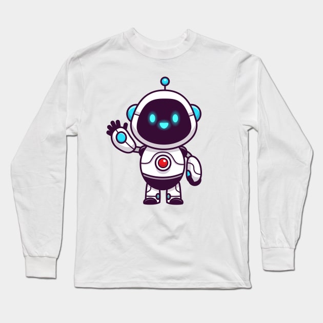 Cute Robot Waving Hand Cartoon (2) Long Sleeve T-Shirt by Catalyst Labs